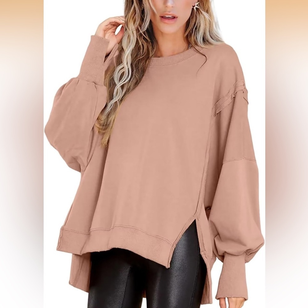 BWQ Oversized Crewneck Sweatshirt Pink Exposed Seam Tunic Size S